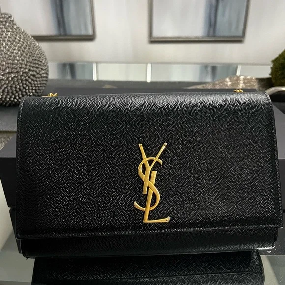 Saint Laurent YSL Black Kate Medium Flap Purse - In Grain De Poudre - Picture 6 of 17